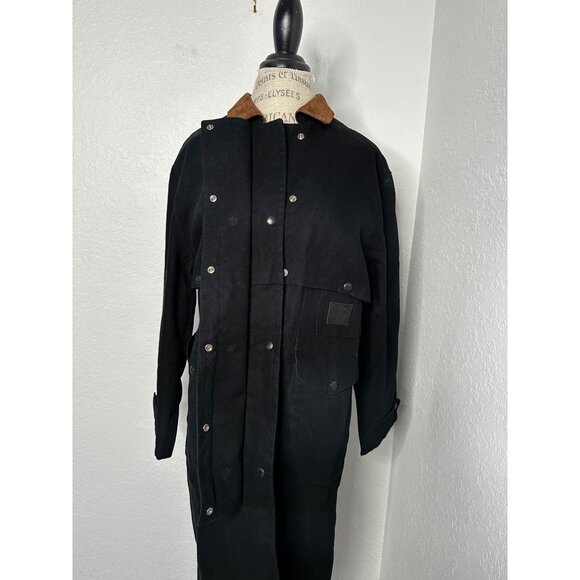 Lauren Ralph Lauren Black Full-Length Canvas Duster W/Brown Suede Collar Size S - Picture 4 of 11